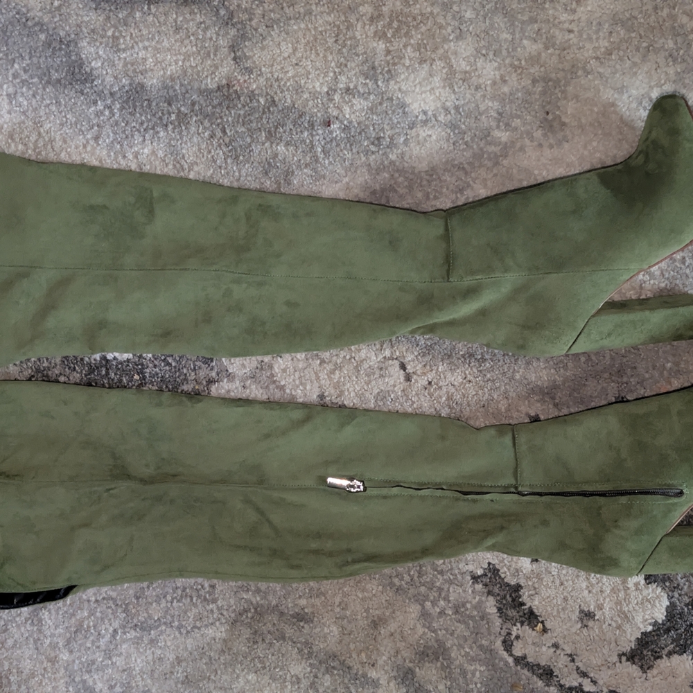 Jeffrey Campbell Olive Green Over-the-Knee Suede Boots